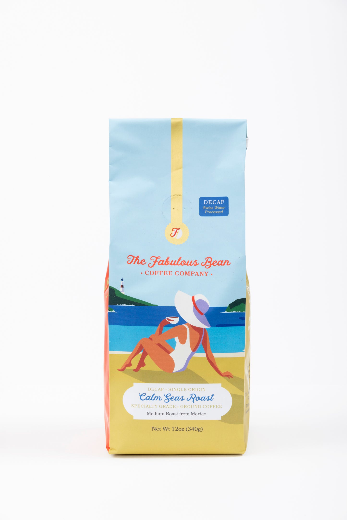 CALM SEAS DECAF Medium Roast Specialty-Grade Single Origin Ground Decaf Coffee from Mexico   12 oz.