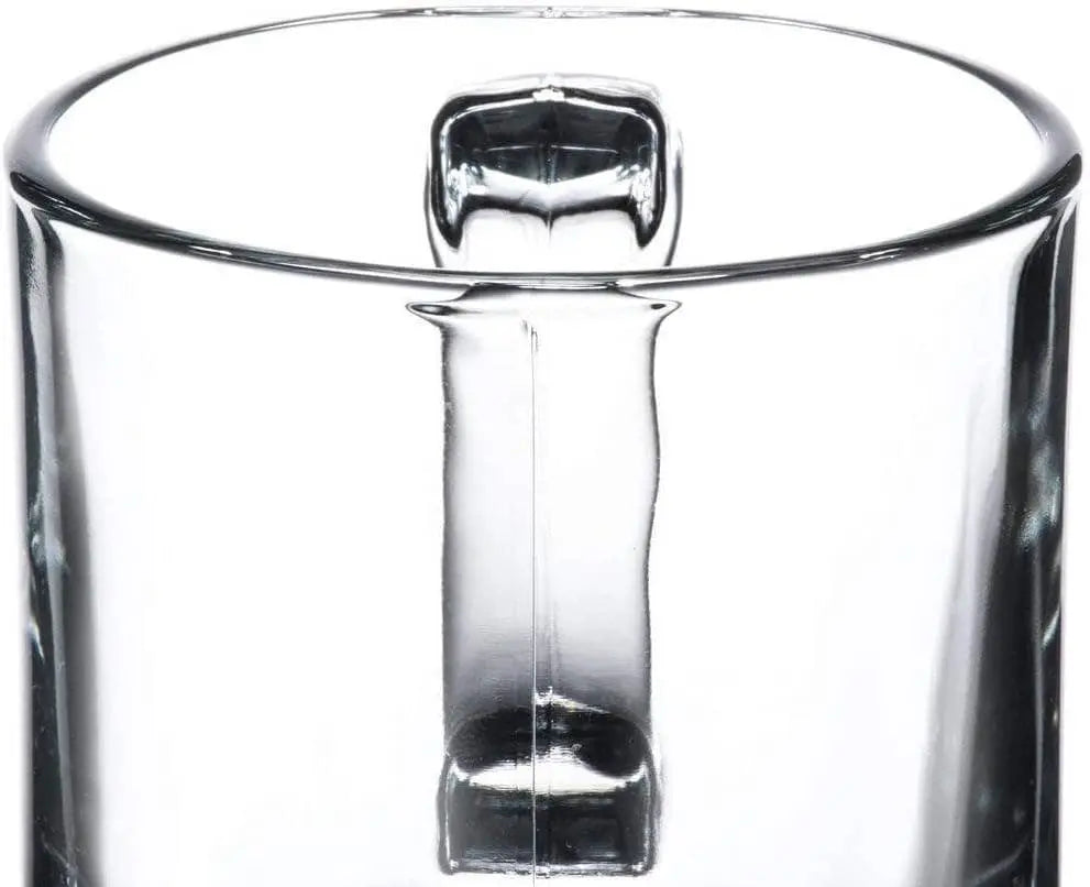 Crystal Coffee Must in clear lead free glass with a handle front view.