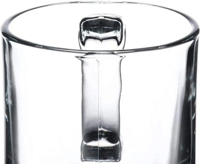 Crystal Coffee Must in clear lead free glass with a handle front view.