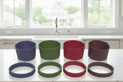 Set of colorful silicone bands in various colors on a white background